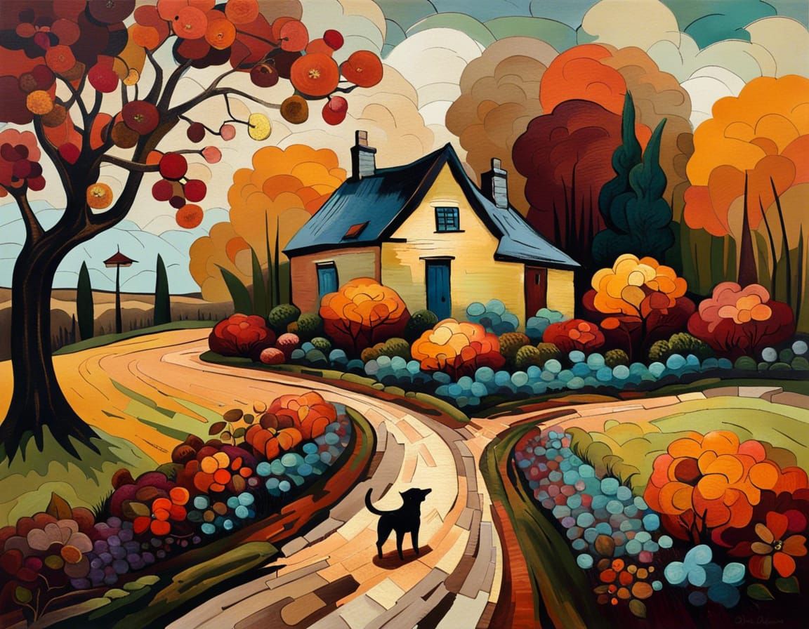 Autumn Cottage in Vibrant Van Gogh Style