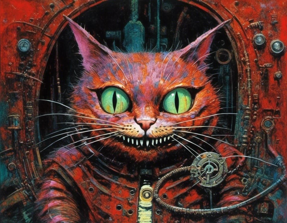 Steampunk Cyborg Cheshire Cat in Expressionist Style
