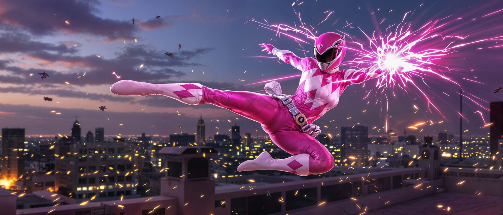 Dynamic Pink Power Ranger Pin-Up in Comic-Book Style