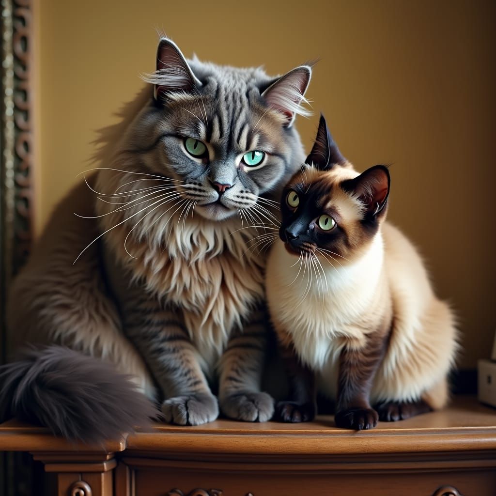 Annoyed Siberian Cat and Siamese Rivalry
