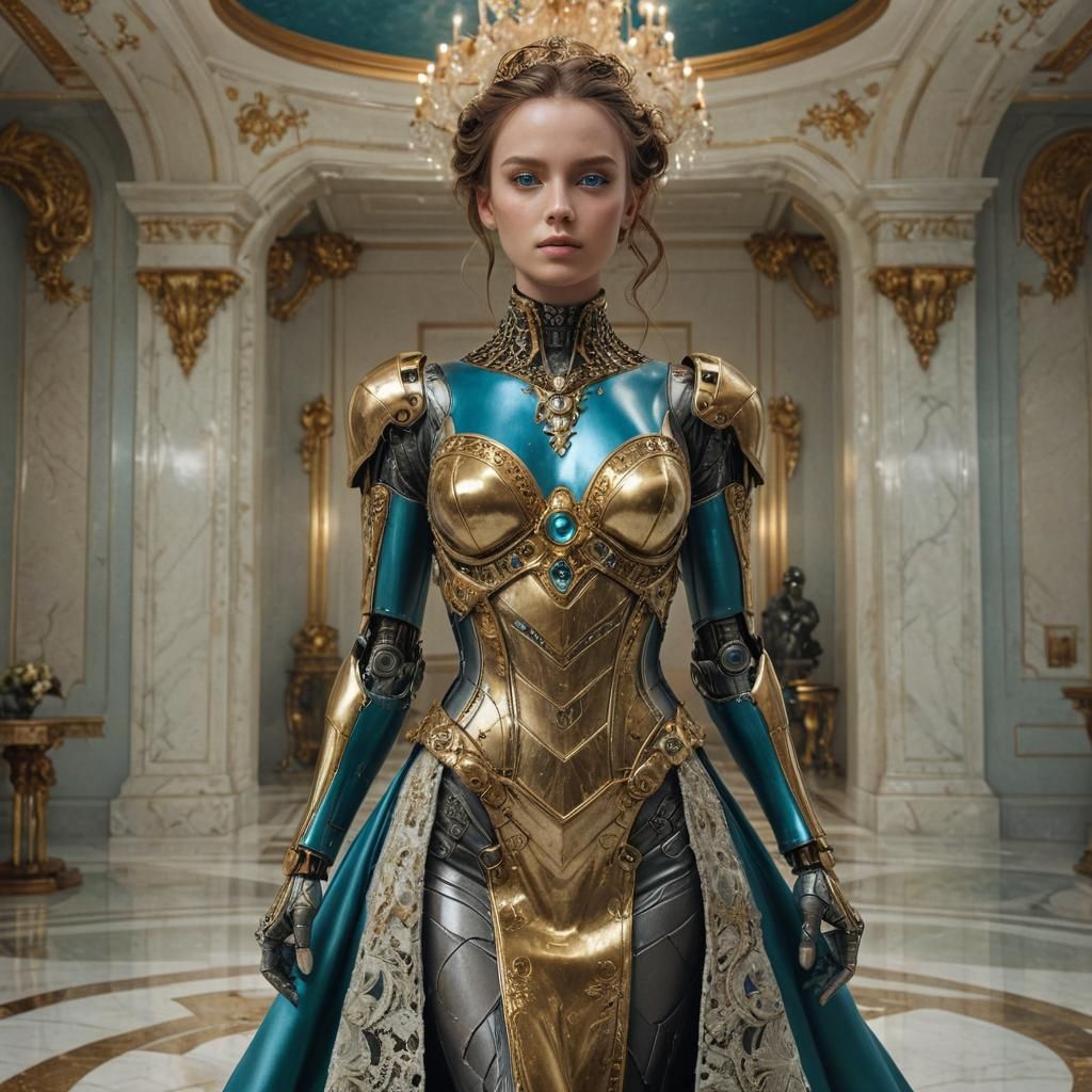 Elegant Robot Maiden in Luxurious Setting