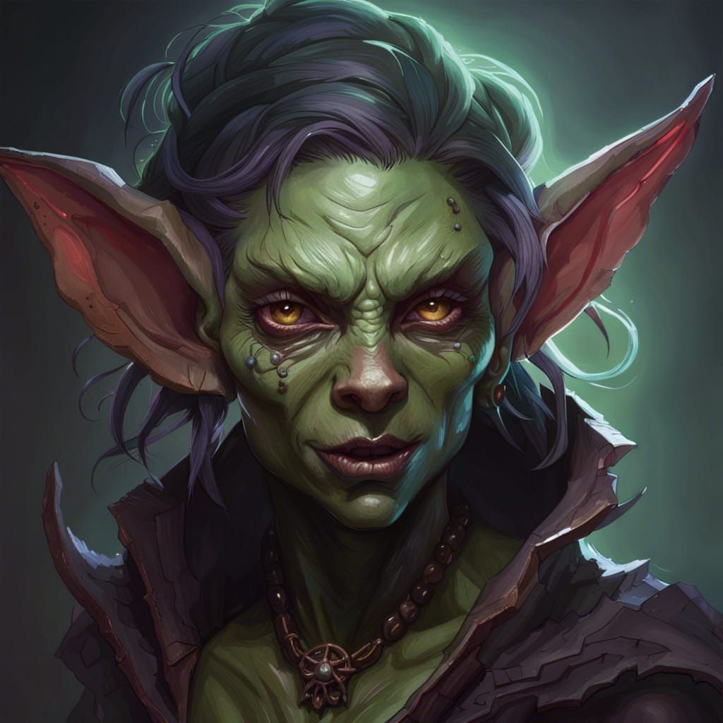 Demonic Goblin Woman Portrait in Hyperdetailed Style