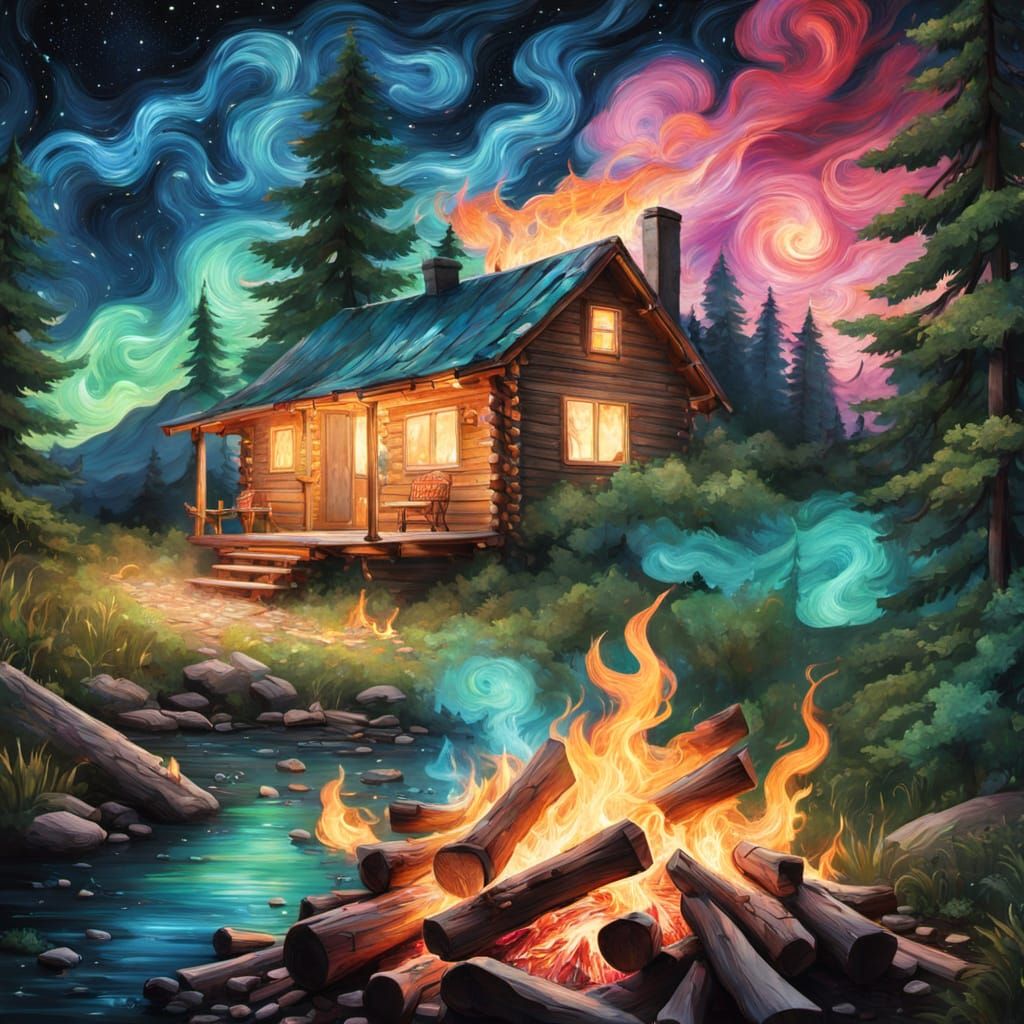 Colorful Campfire Under the Stars at Night