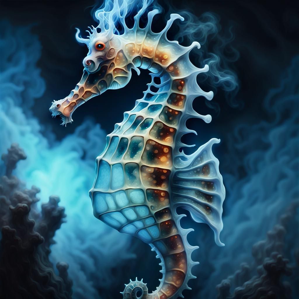 Giant Bioluminescent Seahorse in Fantasy Art Style