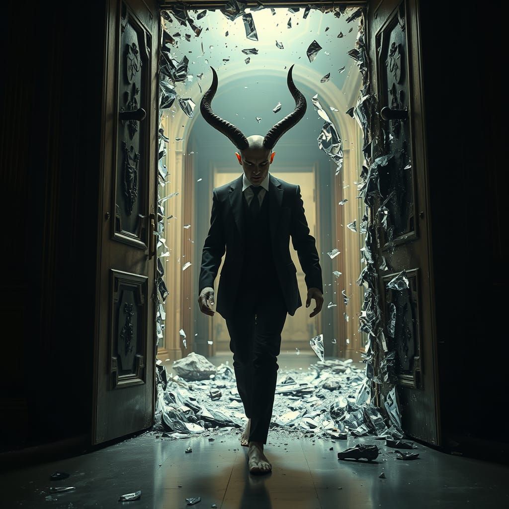 Lucifer Emerges in Shattered Splendor, Dark Gothic Style
