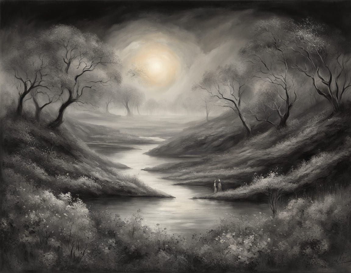 Expressive Black and White Abstract Landscape