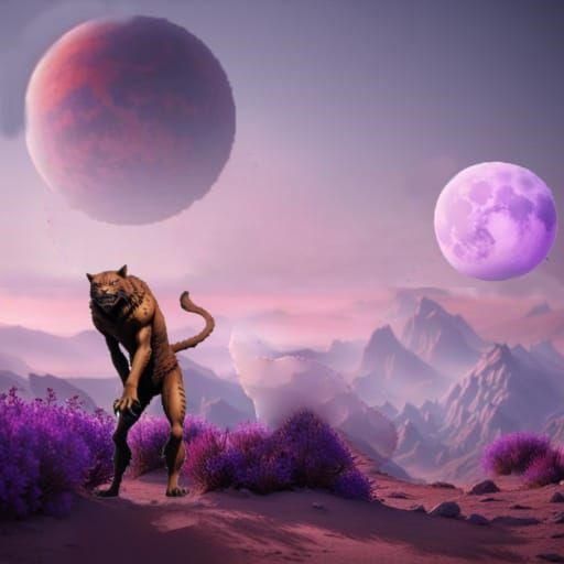 Primative nekojin, Tan-Brown fur, VERY Long Brown tail, vicious, Canabalistic, Sharp teeth and claws, on an Alien Planet...