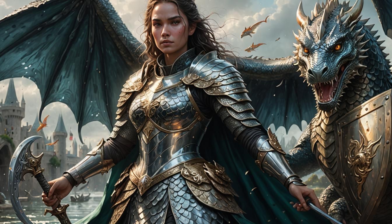Hybrid Woman-Dragon Warrior in Fantasy Illustration