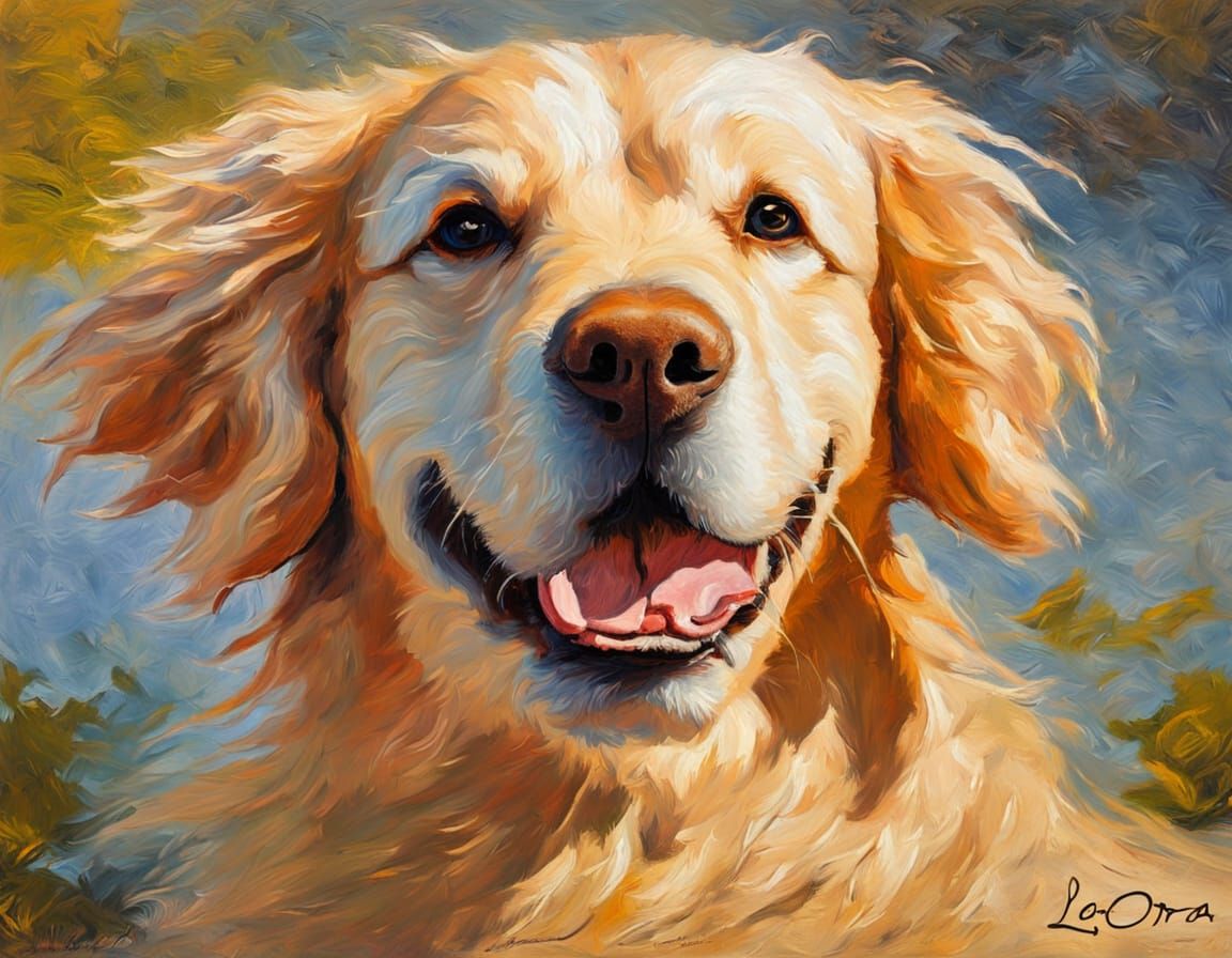 Joyful Golden Retriever in Impasto Oil Painting