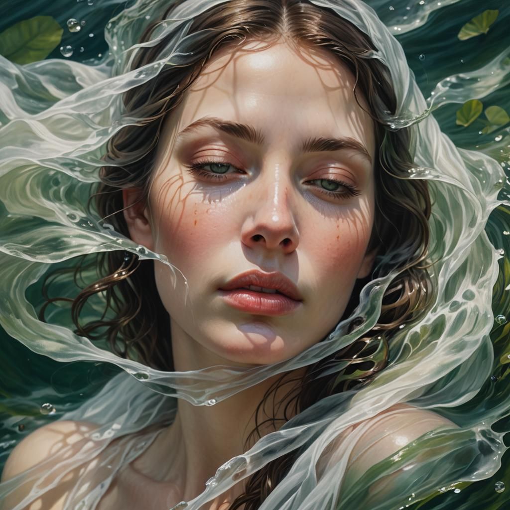 Ethereal Woman in Water: A Dreamlike Oil Painting
