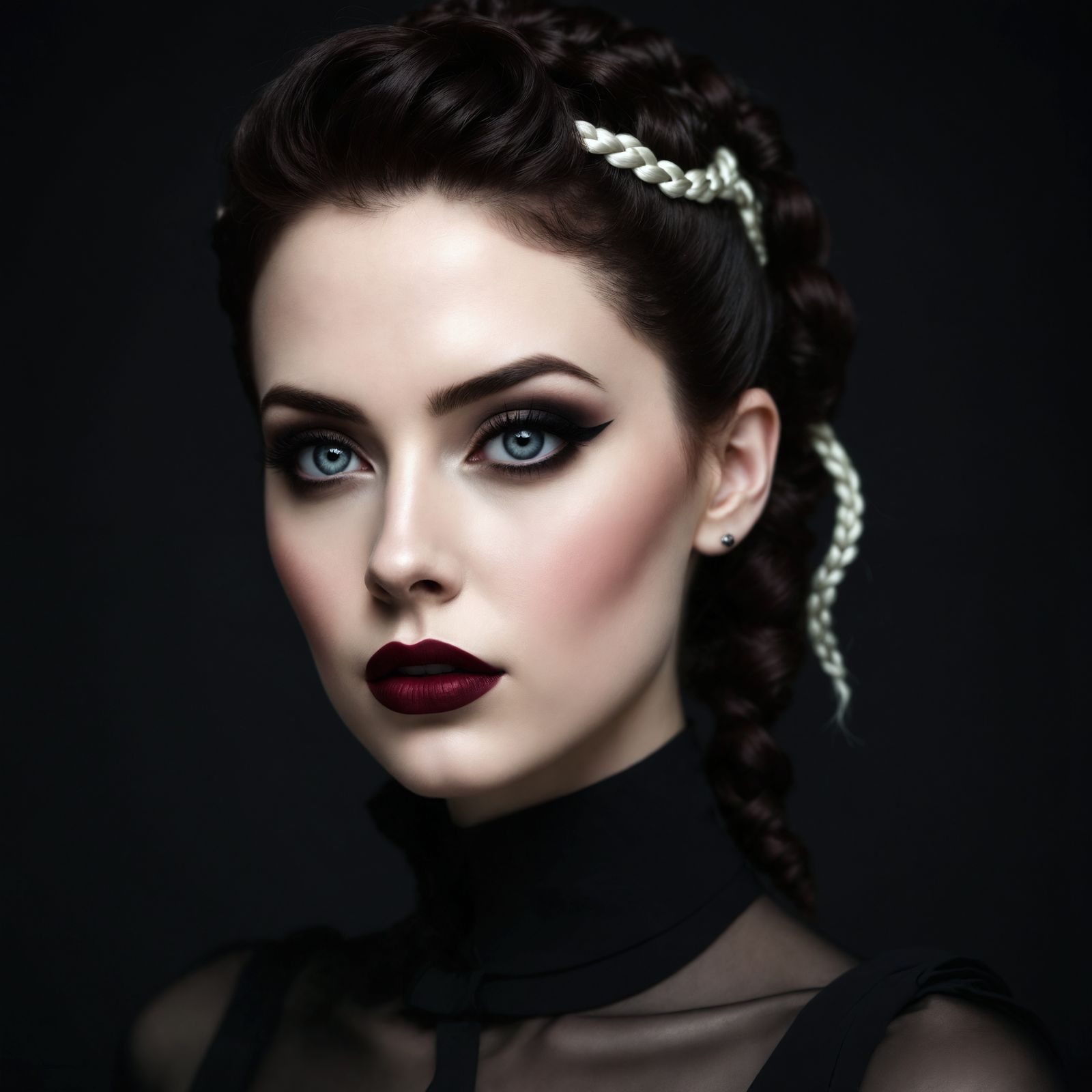 Gothic Portrait of a Woman with Piercing Eyes