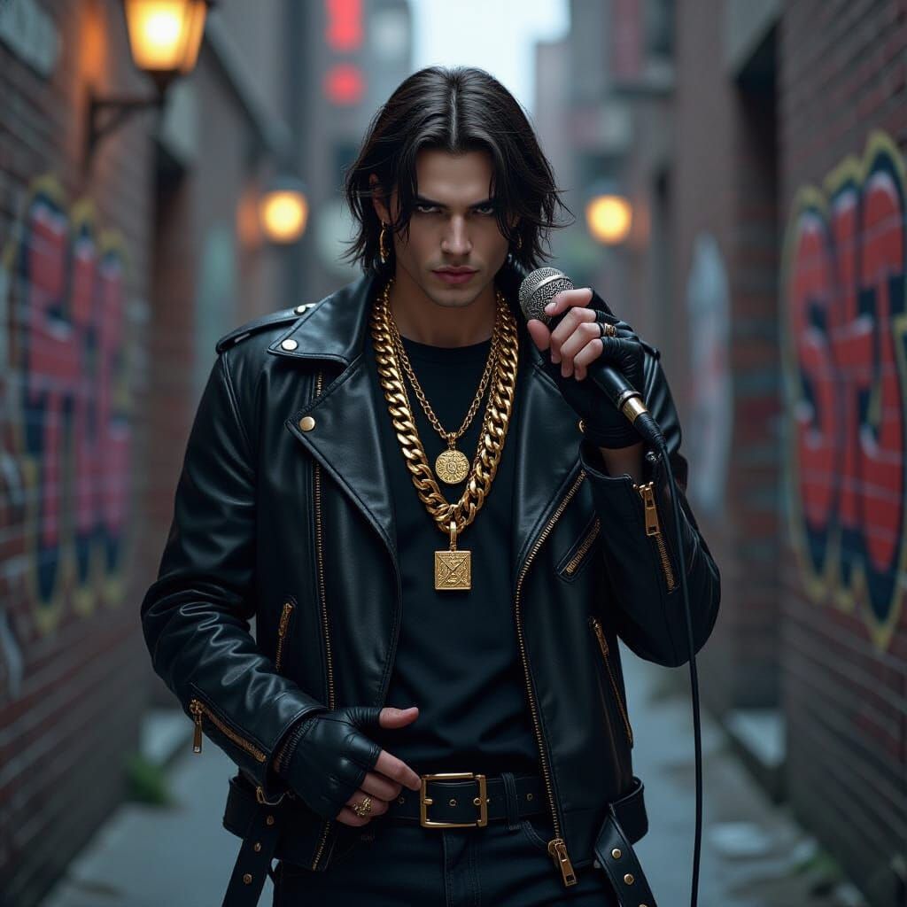 Vampire Rapper in Dark Alleyway, Gothic Street Art