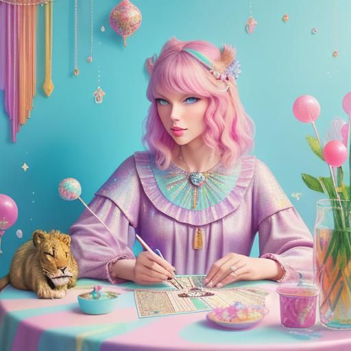 Taylor Swift and Lion in Candy Art Style