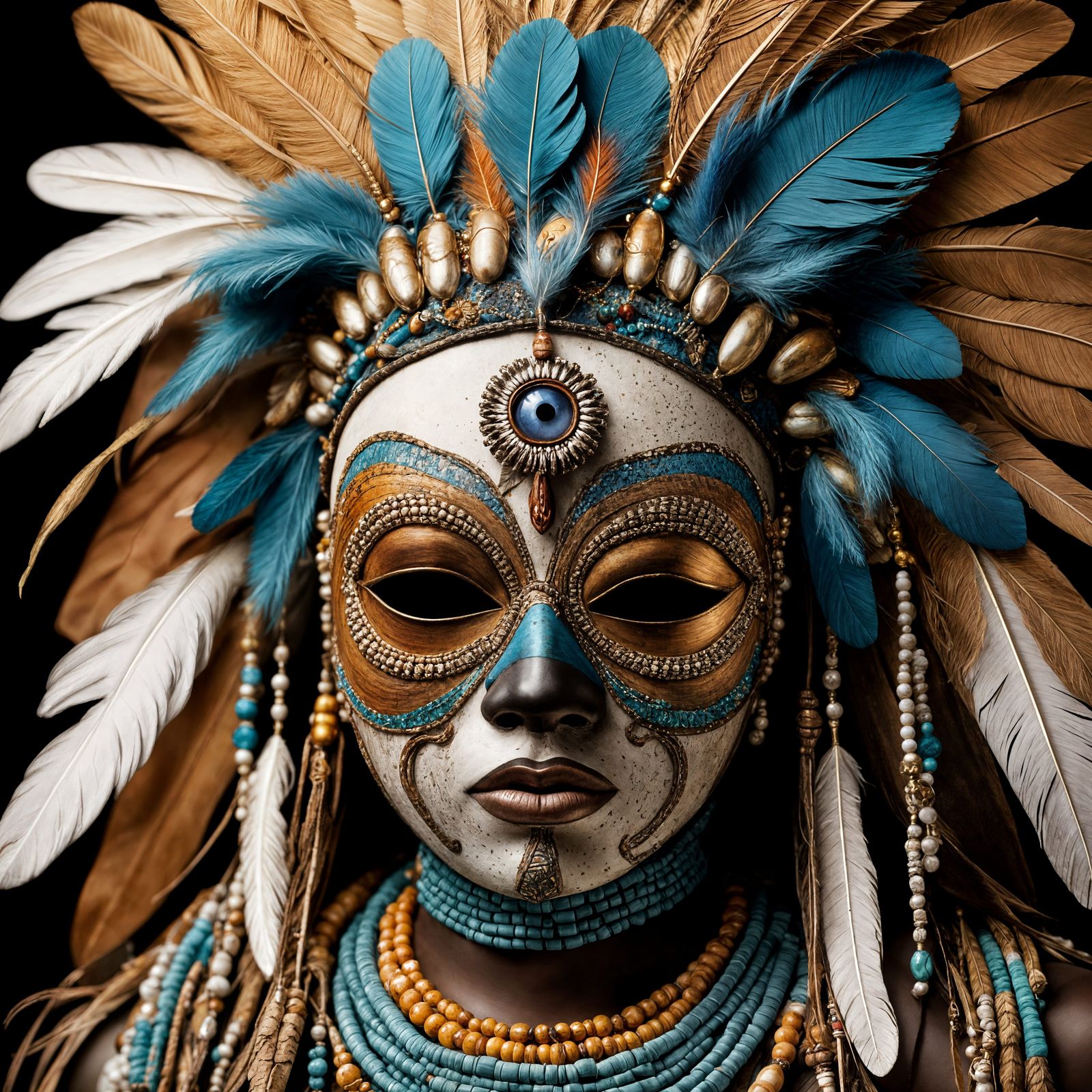 Vibrant African/Native American Mask with Headdress