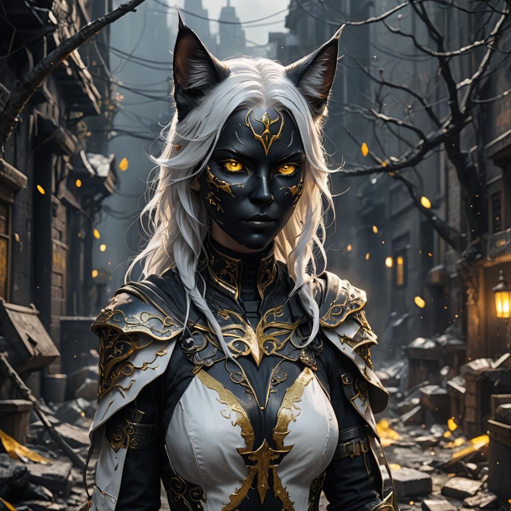 Cat Girl with Yellow Eyes, Digital Art