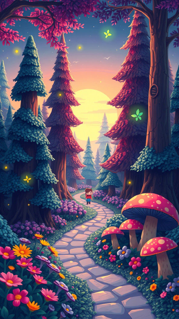 Magical Pixel Art Forest at Night with Glowing Elements