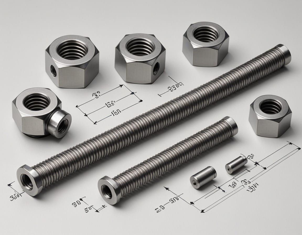 Engineering Drawing of Screw-Nut System with Dimensions