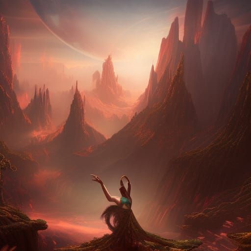 Fantastical Dance Scene in Deep Color, Detailed Painting