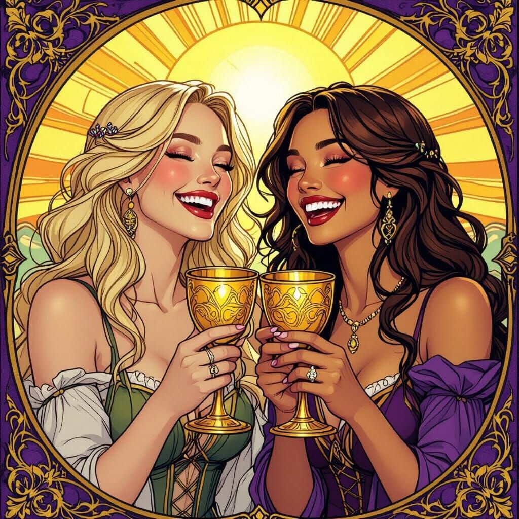 Tarot Card of Friendship with Golden Goblets