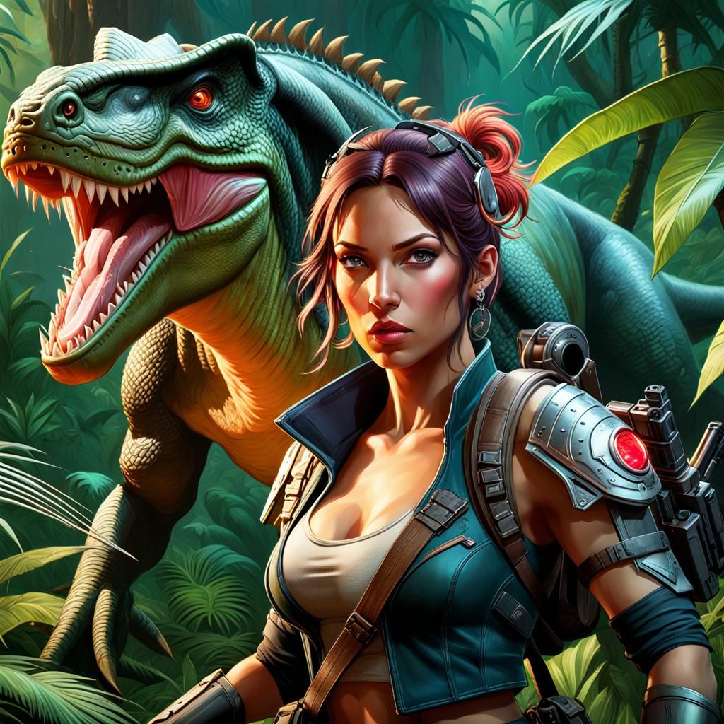 Humans vs Dinosaurs with Laser Rifles