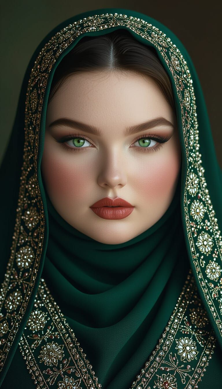 Hyperrealistic Portrait of a Gentle, Curvy Woman in Emerald ...
