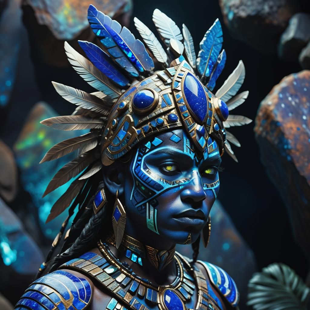 Amazonian Warrior in Opalescent Armor, Iridescent Biolumines...