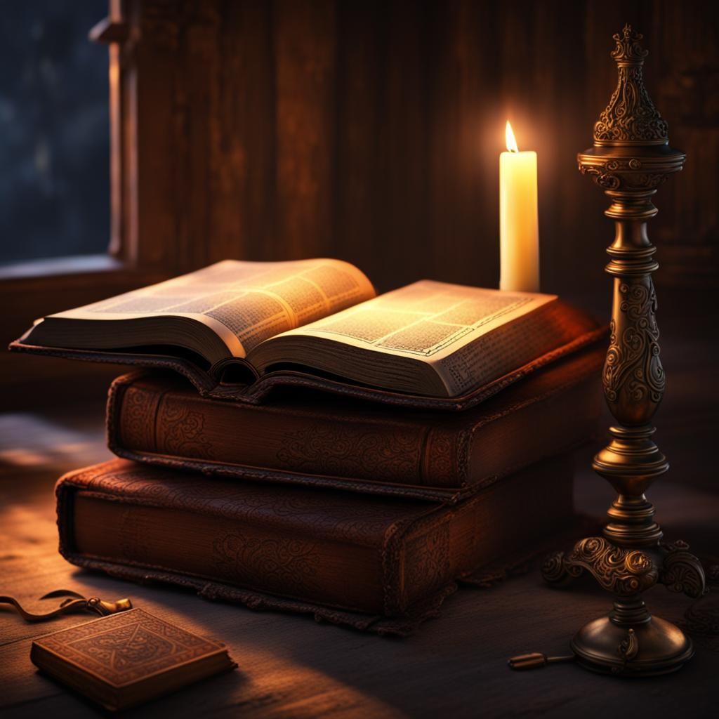 Old Bible by Candlelight in Detailed Matte Painting Style