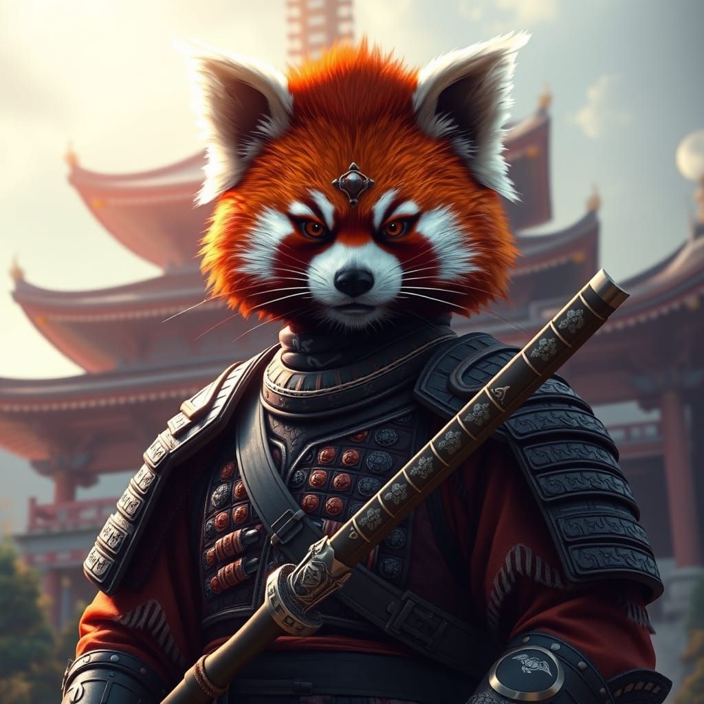 Red Panda Samurai at Japanese Temple, Concept Art
