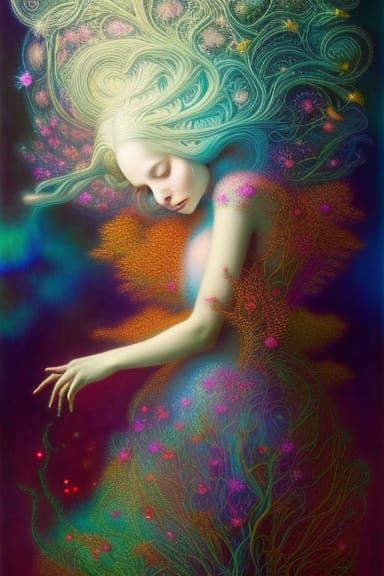 Cosmic Hologram in Mycelium Network, Surreal Art