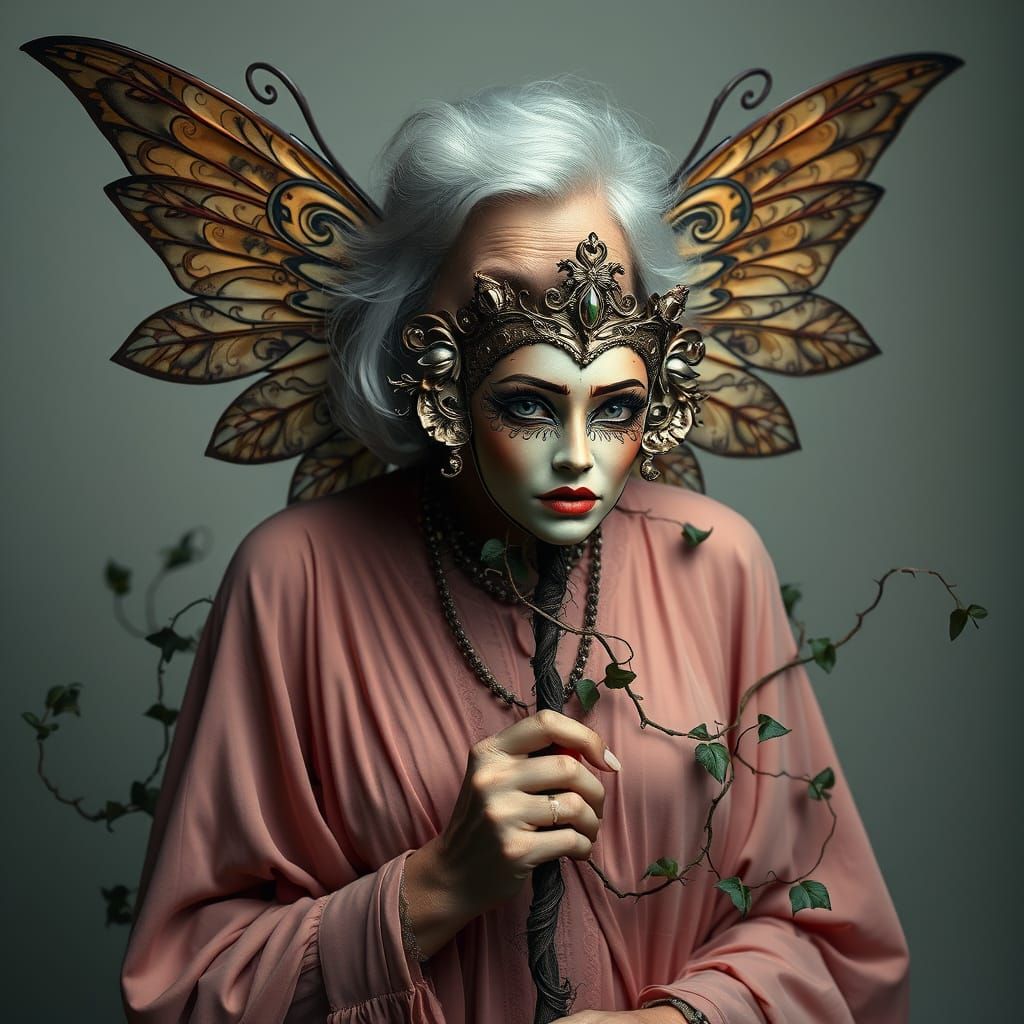 Elegant Woman with Baroque Fairy Wings and Poison Ivy
