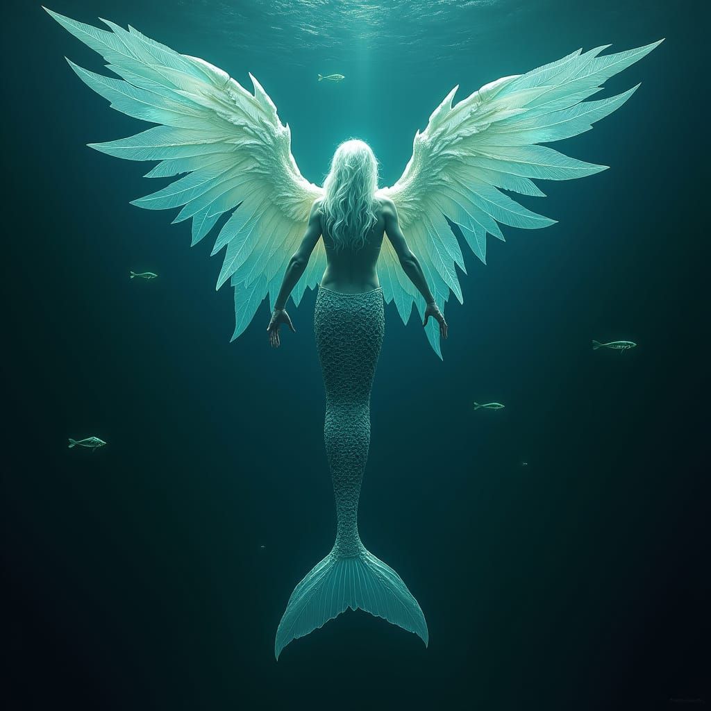 Colossal Mermaid Angel Emerges from Ocean Depths