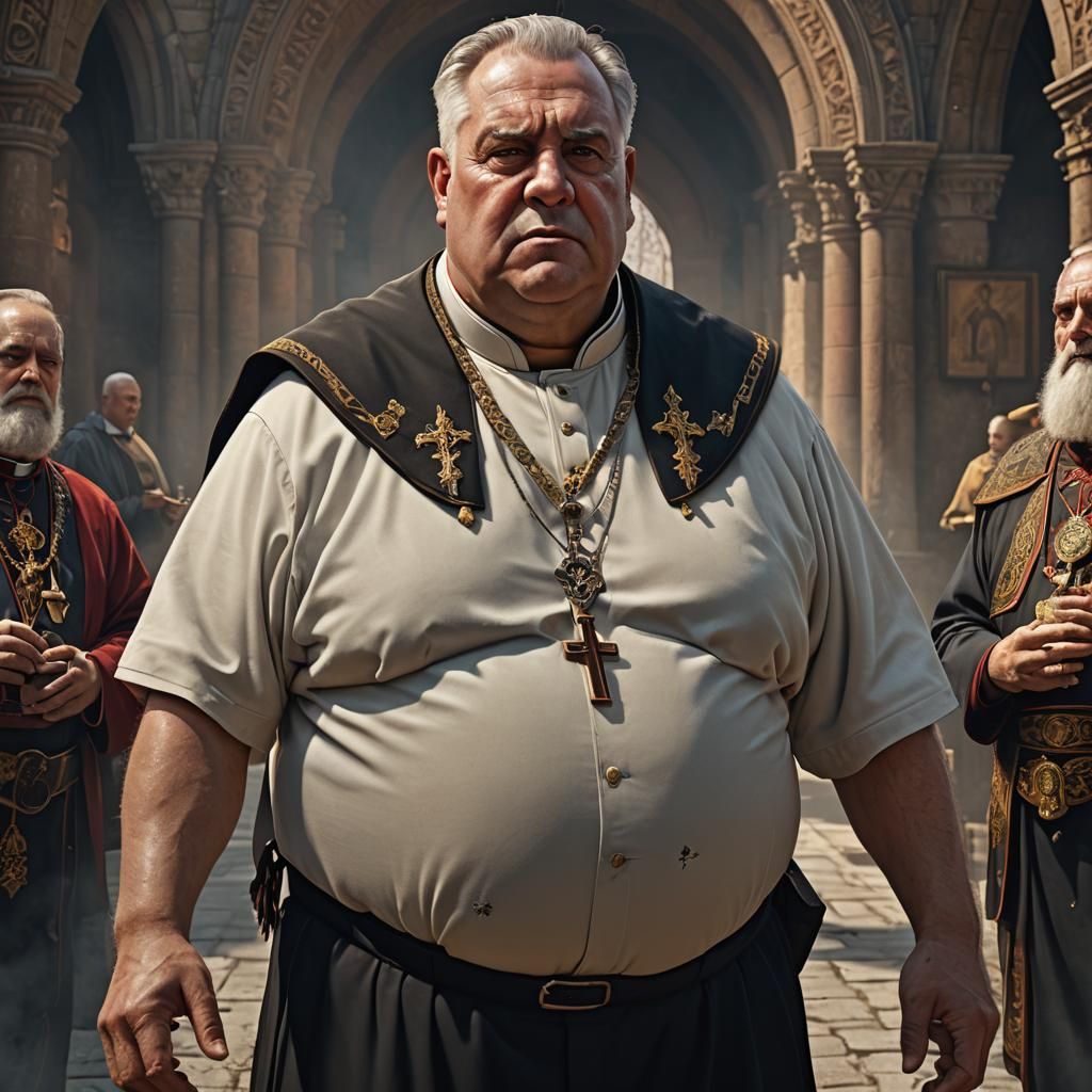 Hyperrealistic Rendering of a Shirtless Priest