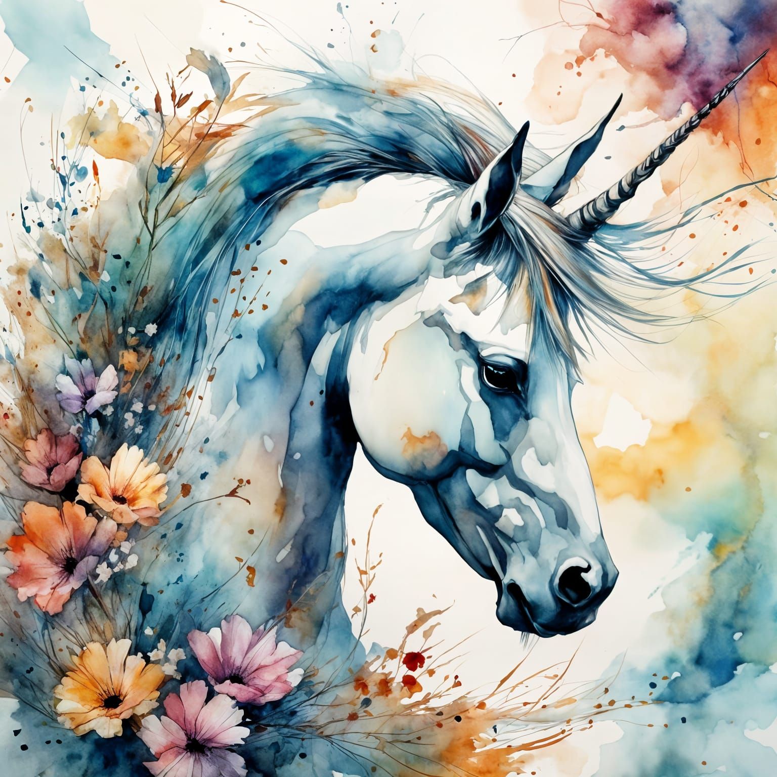 Watercolor Unicorn with Woodsplash Textures