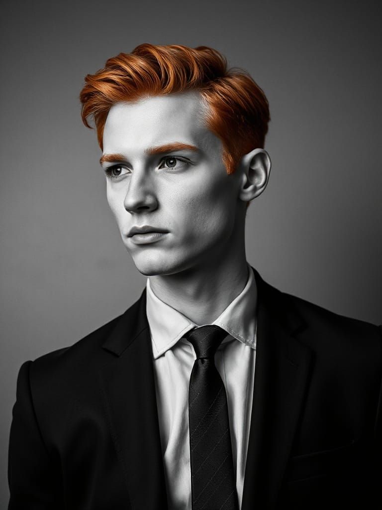 Elegant Young Man in Classic Black and White Portrait