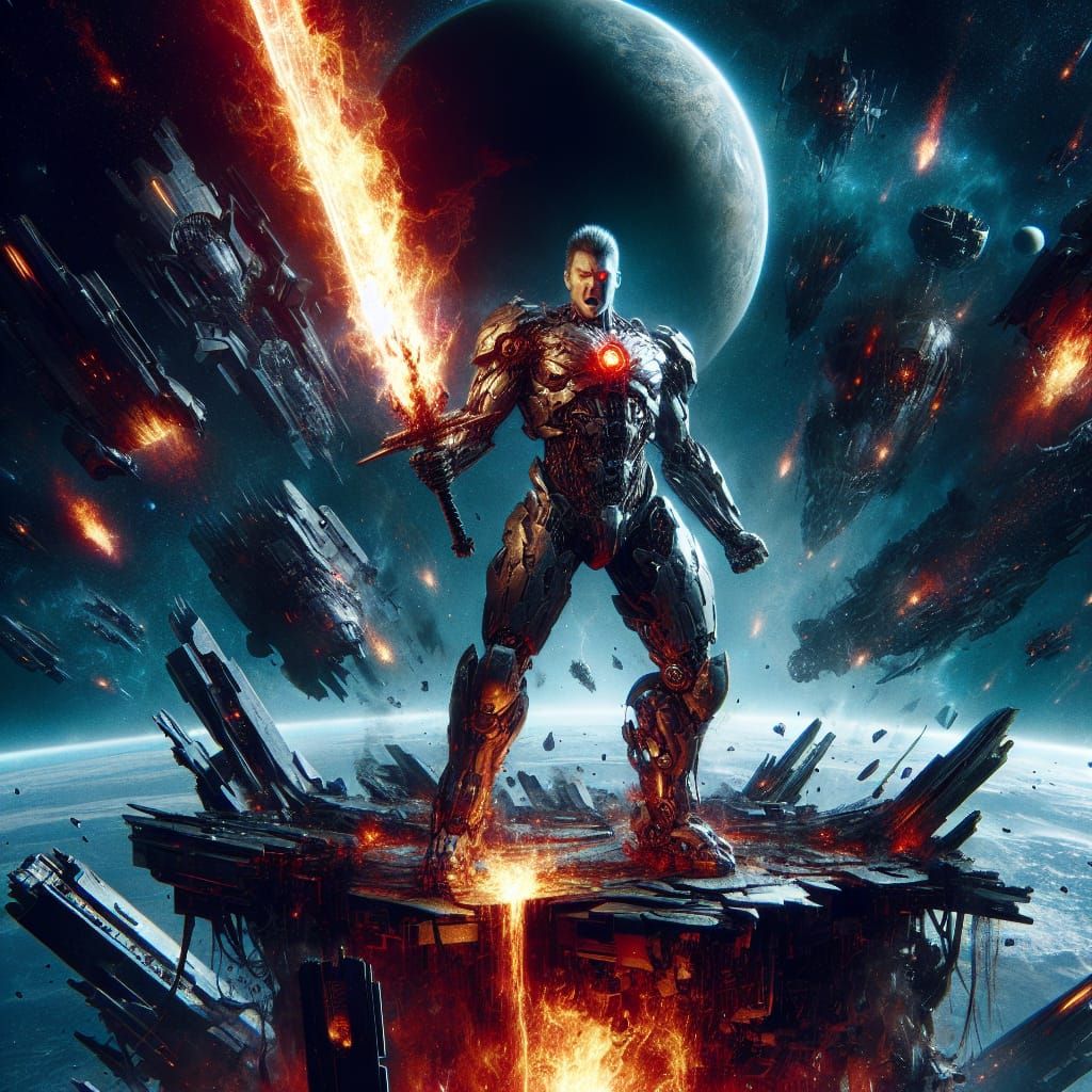 Cybernetic Warrior in Space Battle