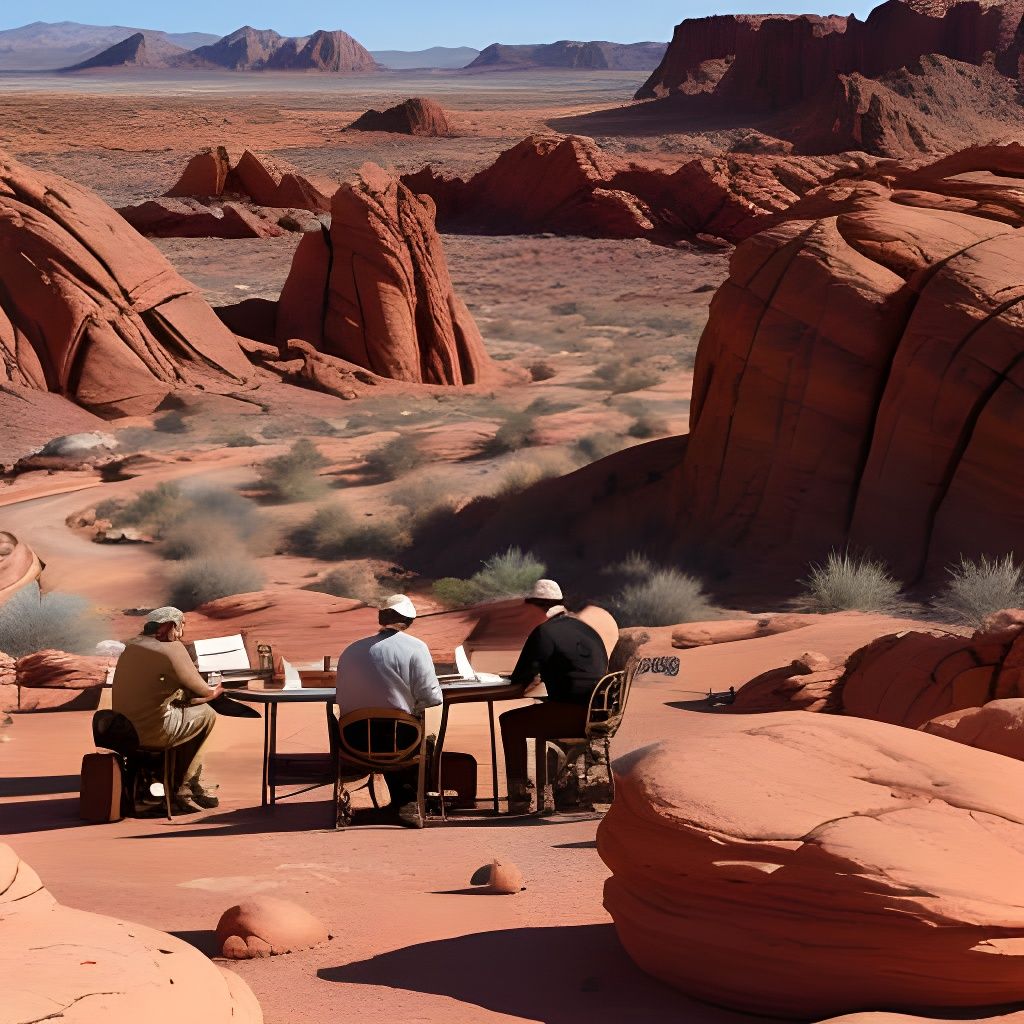 Geologists in a Vibrant Valley of Fire Landscape