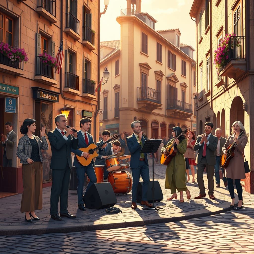 Whimsical Jazz Performance in Quaint European Town