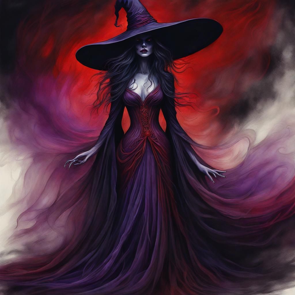 Ethereal Witch in Dark Surrealist Art Style