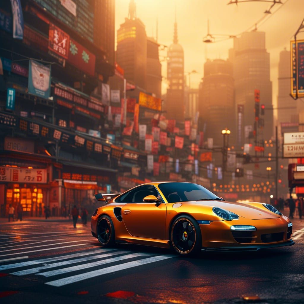 Porsche 996 in Tokyo City at Night