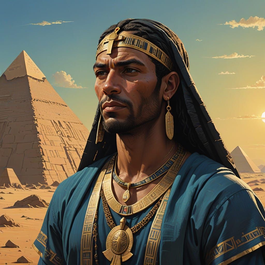 Ancient Egyptian Noble in Lush Nile Valley Landscape