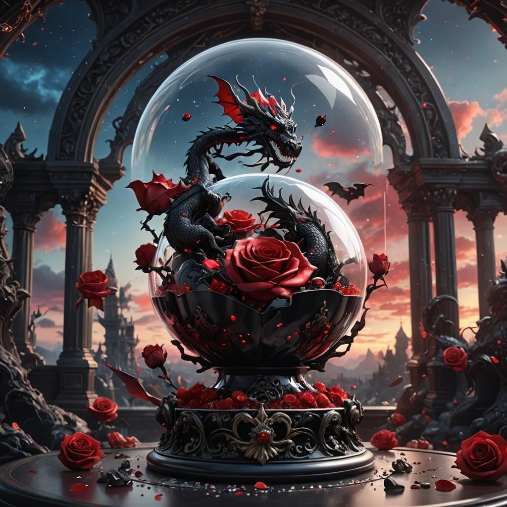 Sugar Rose and Dragon in Glass Dome