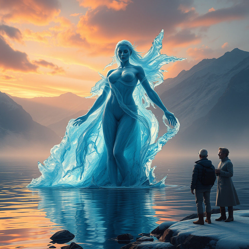 Water Elemental Emerges from Lake: Fantasy Art