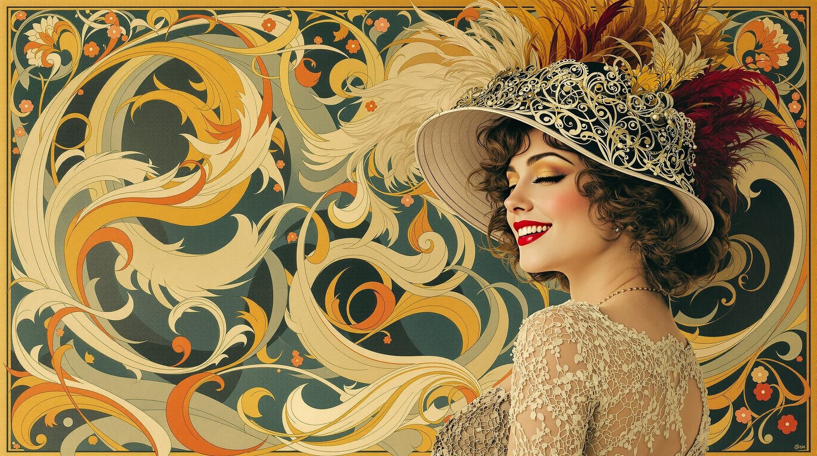 Art Nouveau Showgirl Portrait in Mucha Style