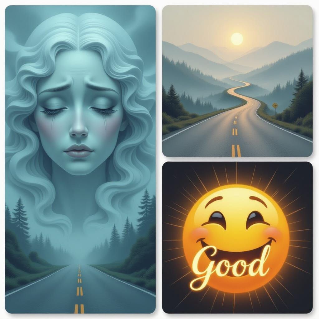 Ethereal Sadness to Joyful Road in Thomas Kinkade Style