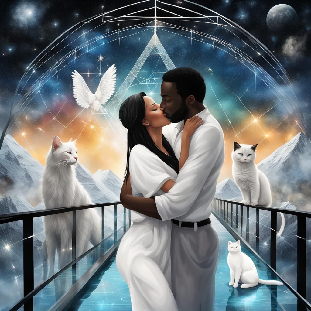 Kiss on a Glass Bridge with Zodiac Galaxy
