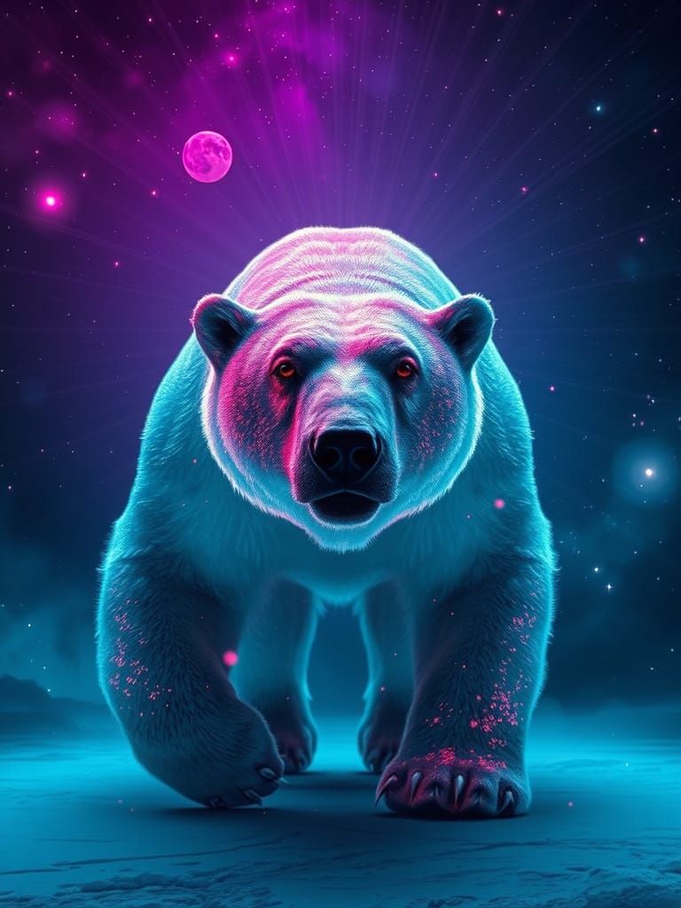 Shimmering Polar Bear in Celestial Blacklight