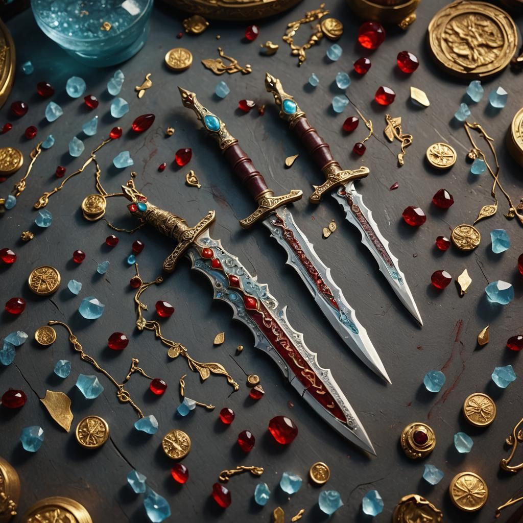 Elven Daggers with Crimson Inlays in Dark Academia Style