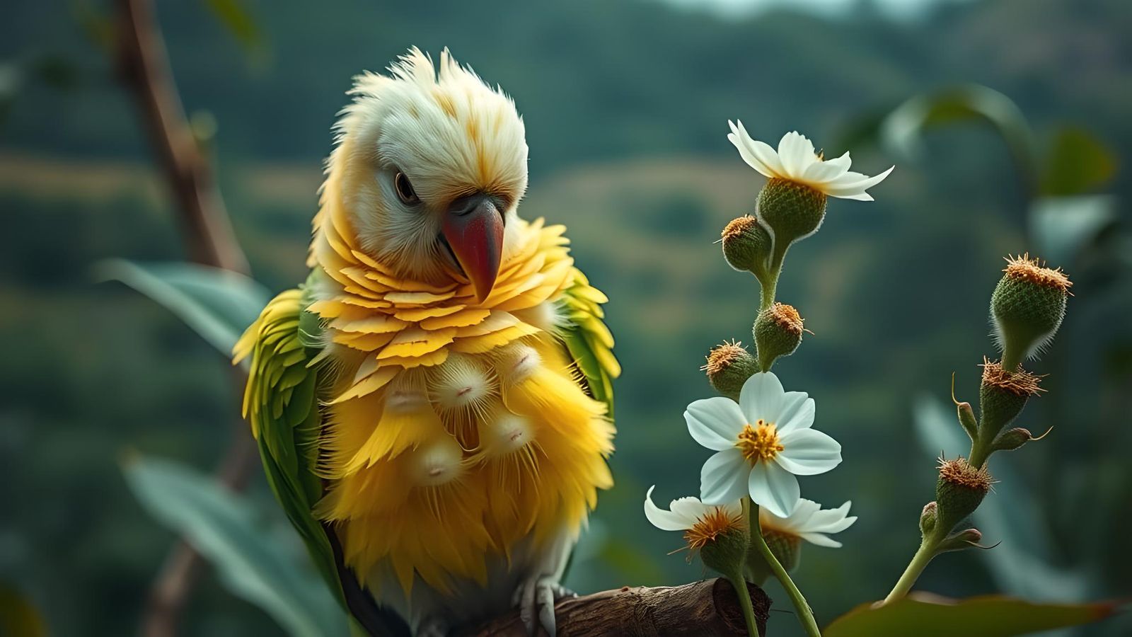 Surinam Landscape with Parakeet in Hyperrealistic Style