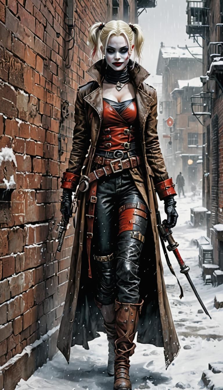 Harley Quinn in Steampunk Winter Scene