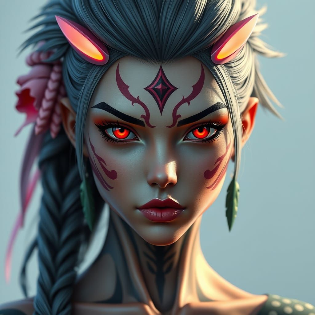 Detailed Gynoid Hawaiian Idol in Comic Art Style